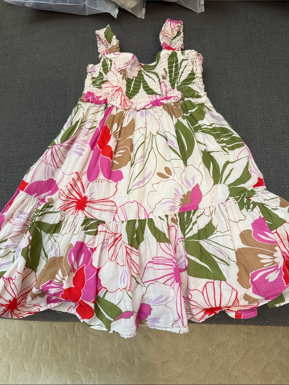 GAP Girls Floral Tiered Dress in Pink, Green & Brown